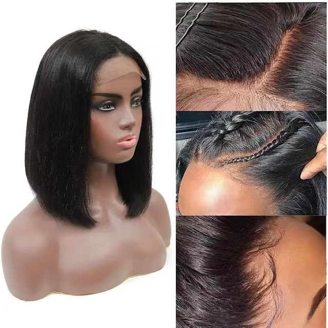 Human Hair Bob No Glue Clear Lace Flower Front 4x4 Straight 100% Virgin Hair Natural Lace Human Hair wig 13x4 curls
