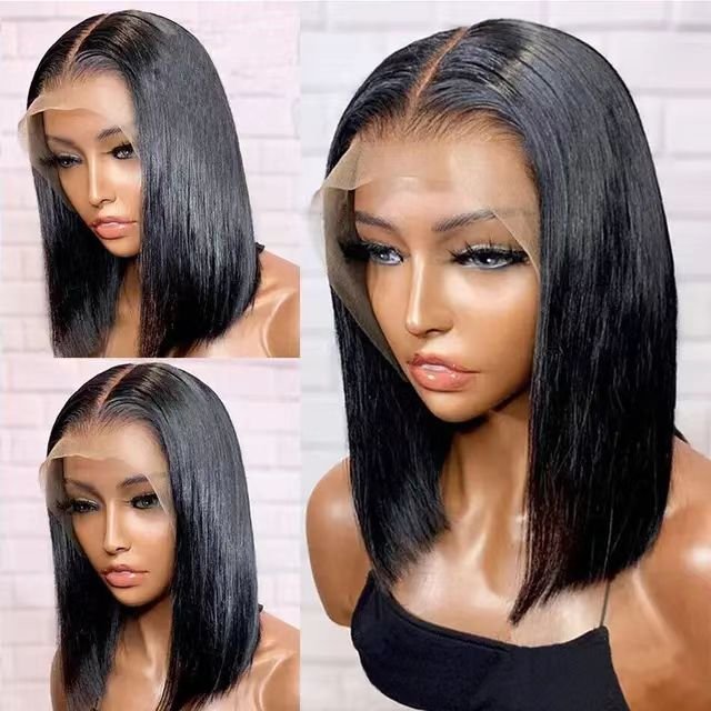Human Hair Bob No Glue Clear Lace Flower Front 4x4 Straight 100% Virgin Hair Natural Lace Human Hair wig 13x4 curls
