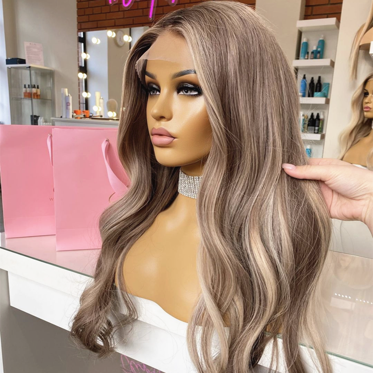Custom Ash Blonde Lace Frontal Human Hair Wigs Pre Plucked Raw Virgin Hair Gluesless Body Wave Lace Closure Wigs for Woman