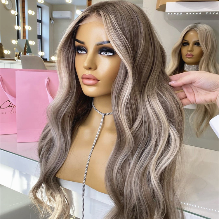 Custom Ash Blonde Lace Frontal Human Hair Wigs Pre Plucked Raw Virgin Hair Gluesless Body Wave Lace Closure Wigs for Woman