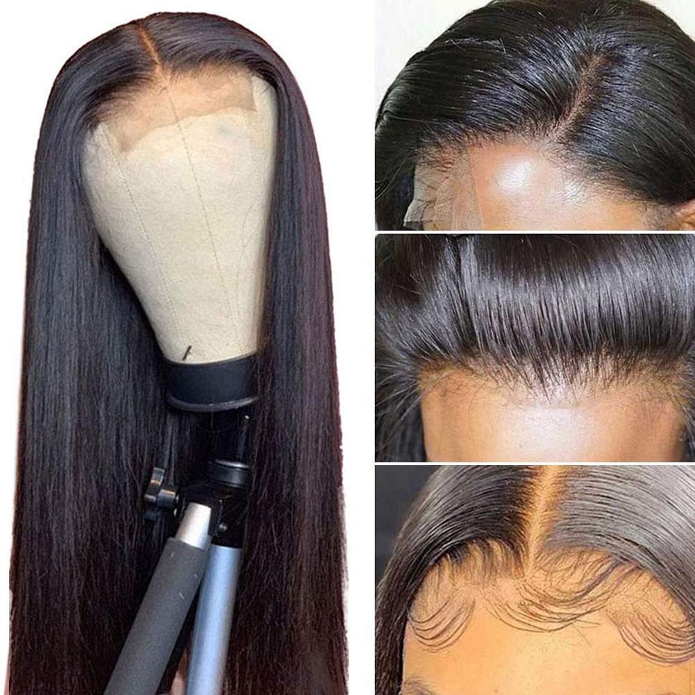 Brazilian Virgin Lace Closure Wig Pre Plucked With Baby Hair Natural Hairline 4x4 Straight Human Hair Wigs for Black Women