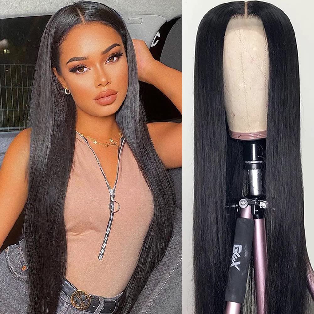 Brazilian Virgin Lace Closure Wig Pre Plucked With Baby Hair Natural Hairline 4x4 Straight Human Hair Wigs for Black Women