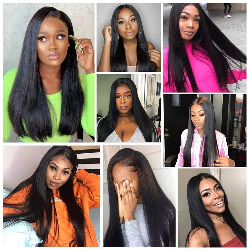 Brazilian Virgin Lace Closure Wig Pre Plucked With Baby Hair Natural Hairline 4x4 Straight Human Hair Wigs for Black Women