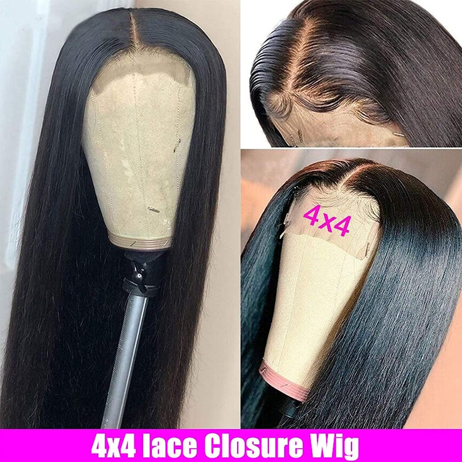 Brazilian Virgin Lace Closure Wig Pre Plucked With Baby Hair Natural Hairline 4x4 Straight Human Hair Wigs for Black Women