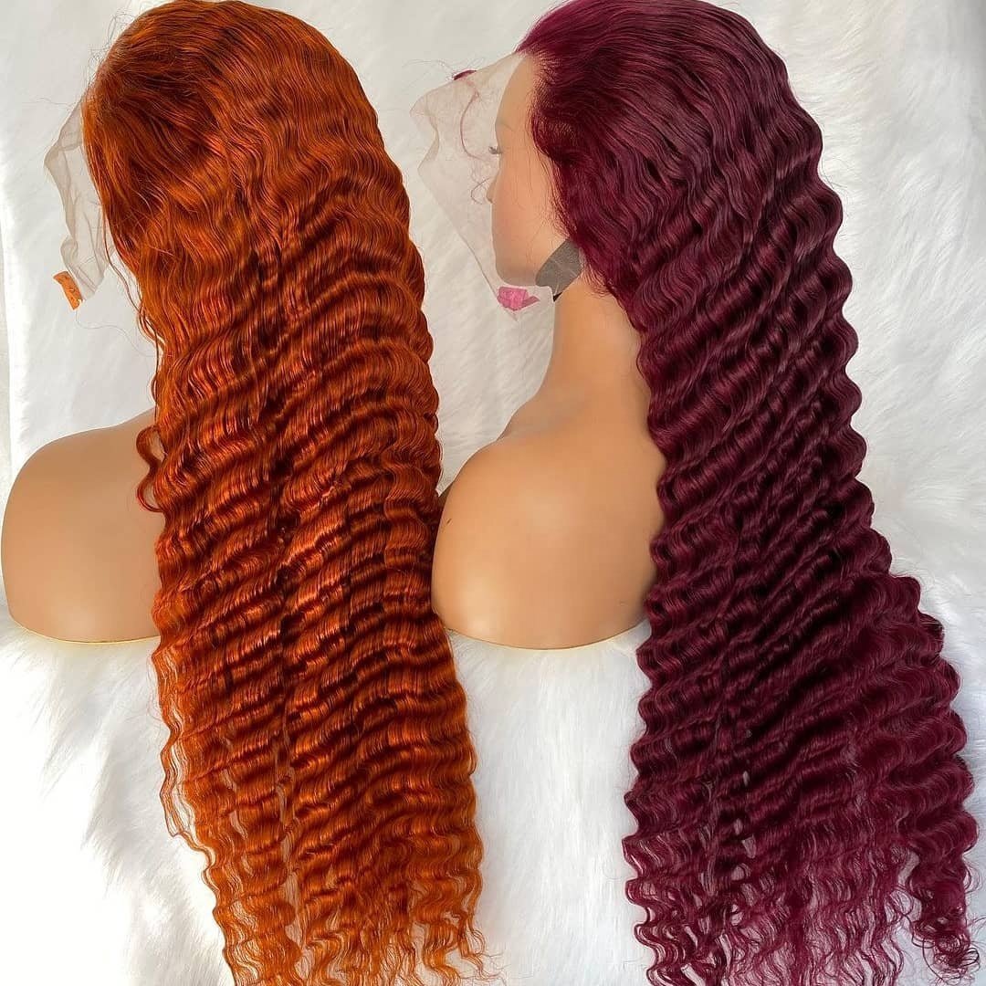 Highlight / 99J 350 Deep wave 100% Human Hair Wig Vendor,HD Lace Front Wig,Raw Virgin Human Hair Lace Front Wigs For Black Women