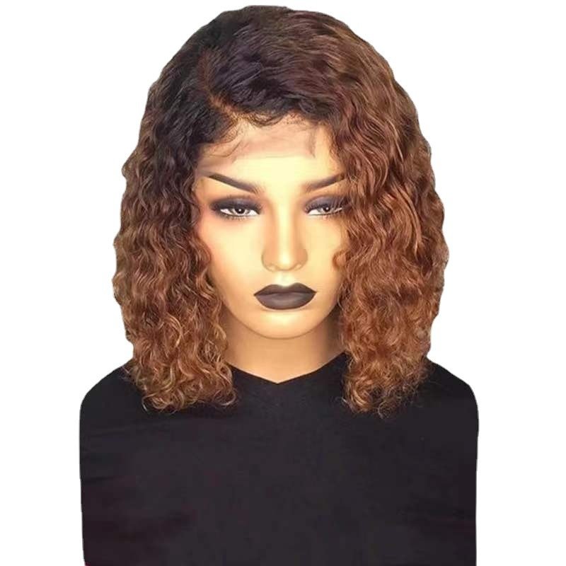 14 inches Brazilian Curly Bob Wig Deep Wave Lace Front Human Hair Wigs Remy Highlight Ombre Afro Wave Hair Extensions