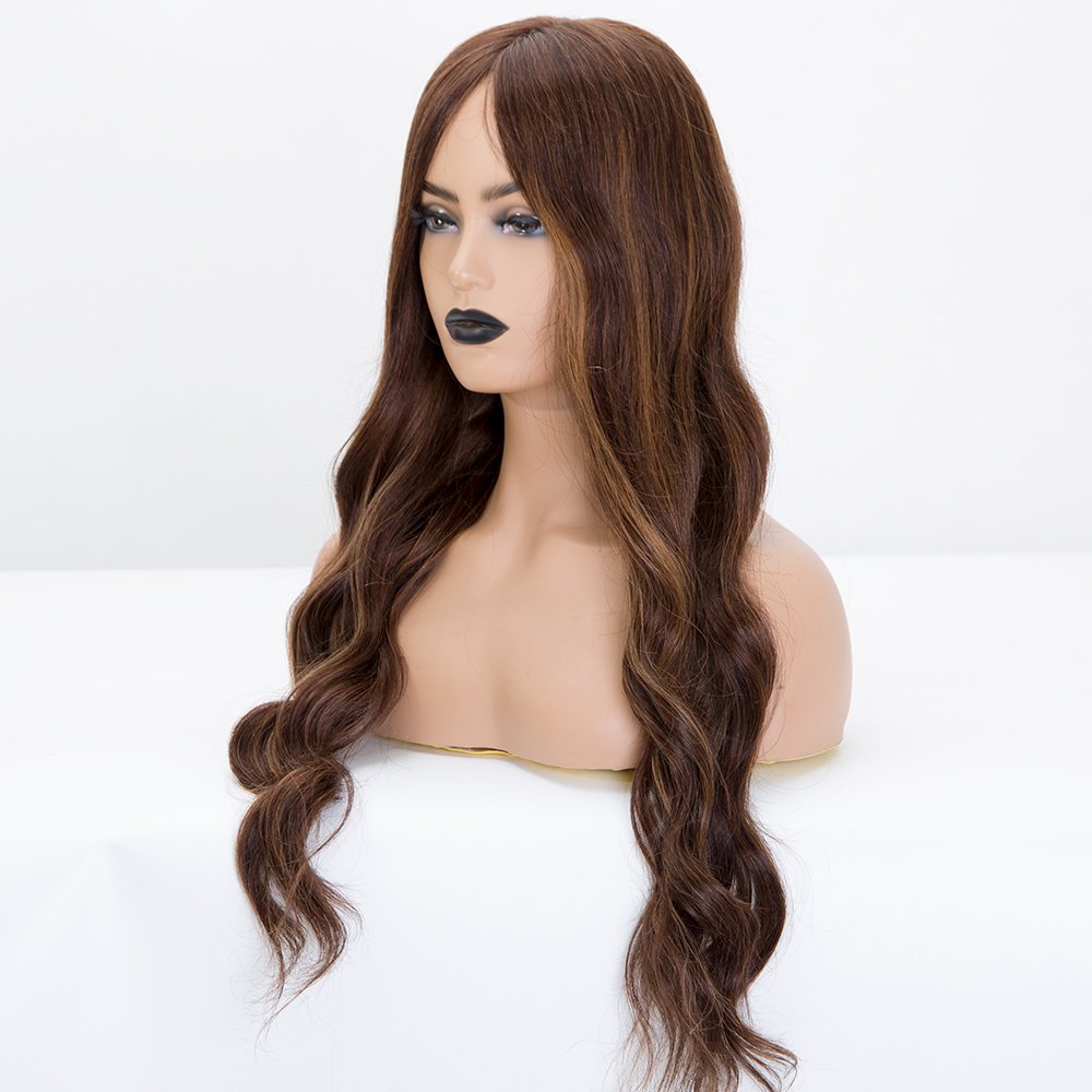 24 Inches Wave Texture 5x5 Mono Hair Wig Highlight Color 100% Brazilian Human Hair Silk Top Women Hair Wig