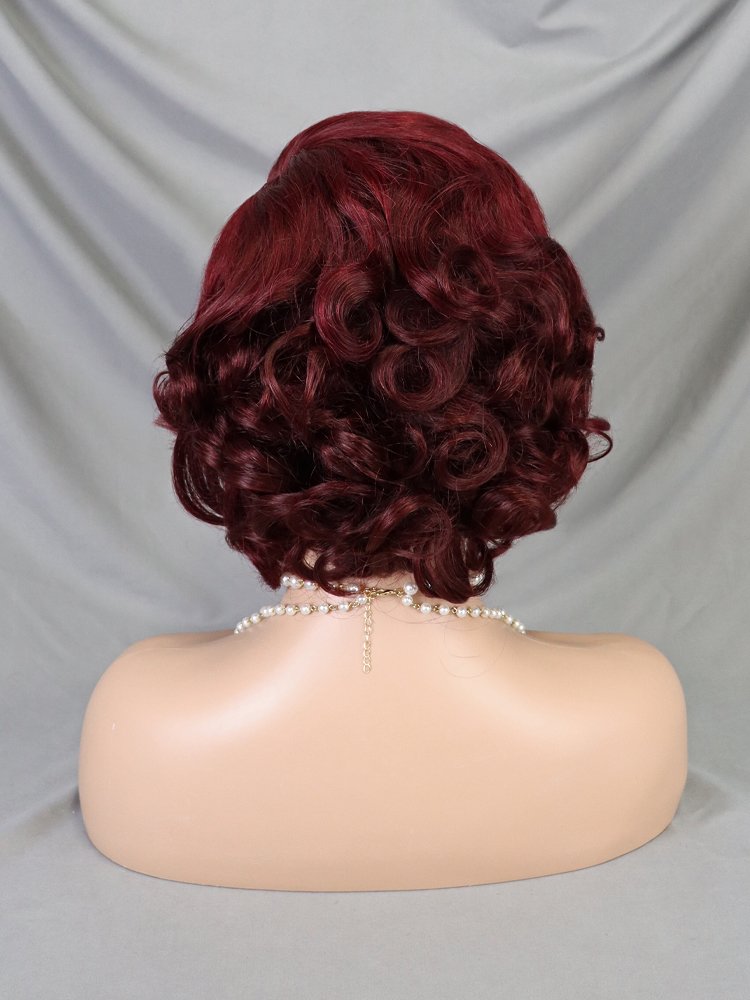 Cheap #99j Color 13x4 Lace Frontal Bob Wig Bouncy Curls Short Human Hair Wigs For Black Women Natural Pixie Cut Wig Wholesale