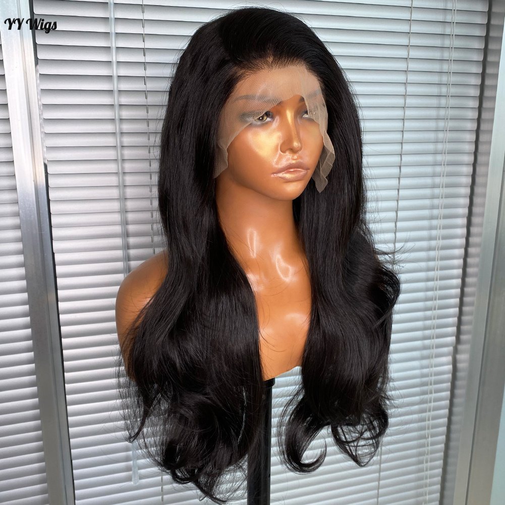 YYWigs Long Natural Black Heat Resistant Fiber Synthetic Futura 13X6 Glueless Lace Front Wigs for Black Women 6inch Deep Part