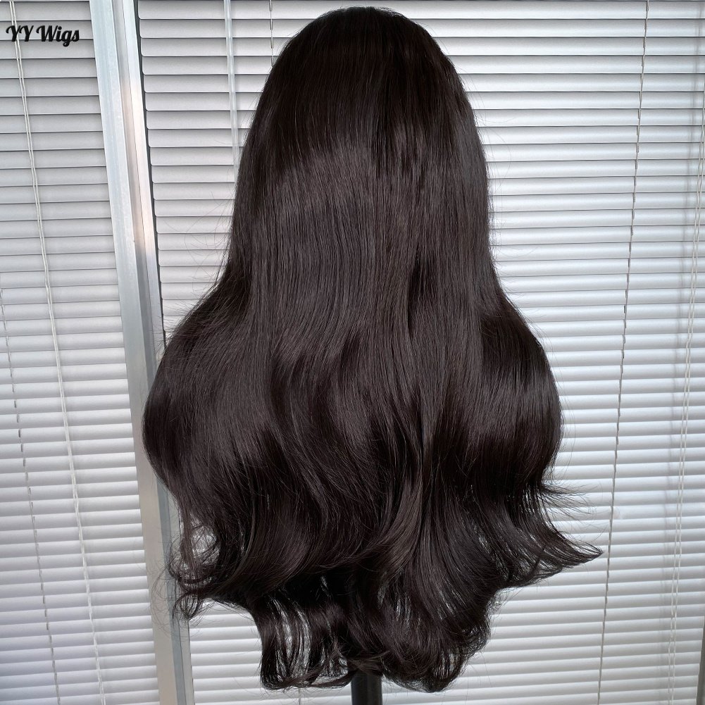 YYWigs Long Natural Black Heat Resistant Fiber Synthetic Futura 13X6 Glueless Lace Front Wigs for Black Women 6inch Deep Part
