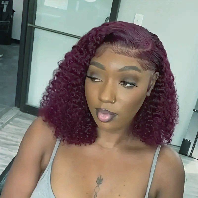 Red color 99j curly wig curly brazilian human hair wig water wave bob 13*4 lace front wig