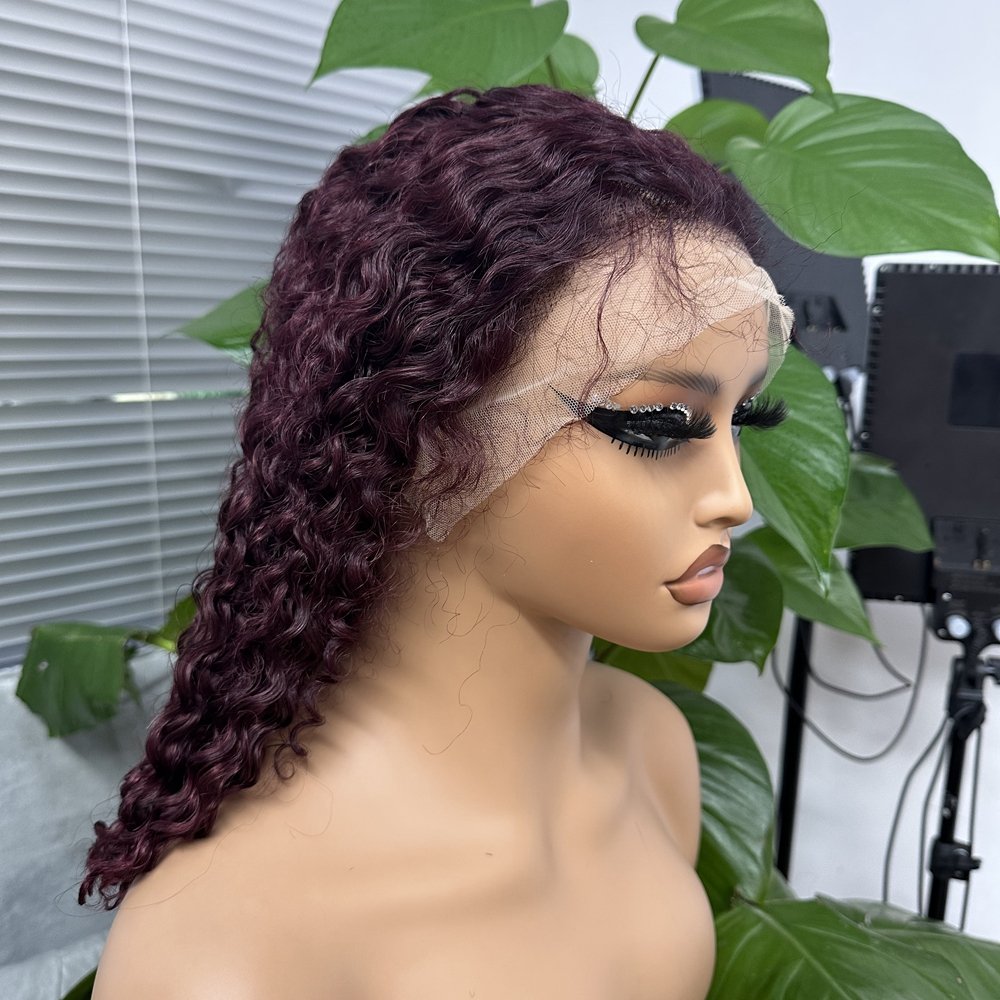 Red color 99j curly wig curly brazilian human hair wig water wave bob 13*4 lace front wig