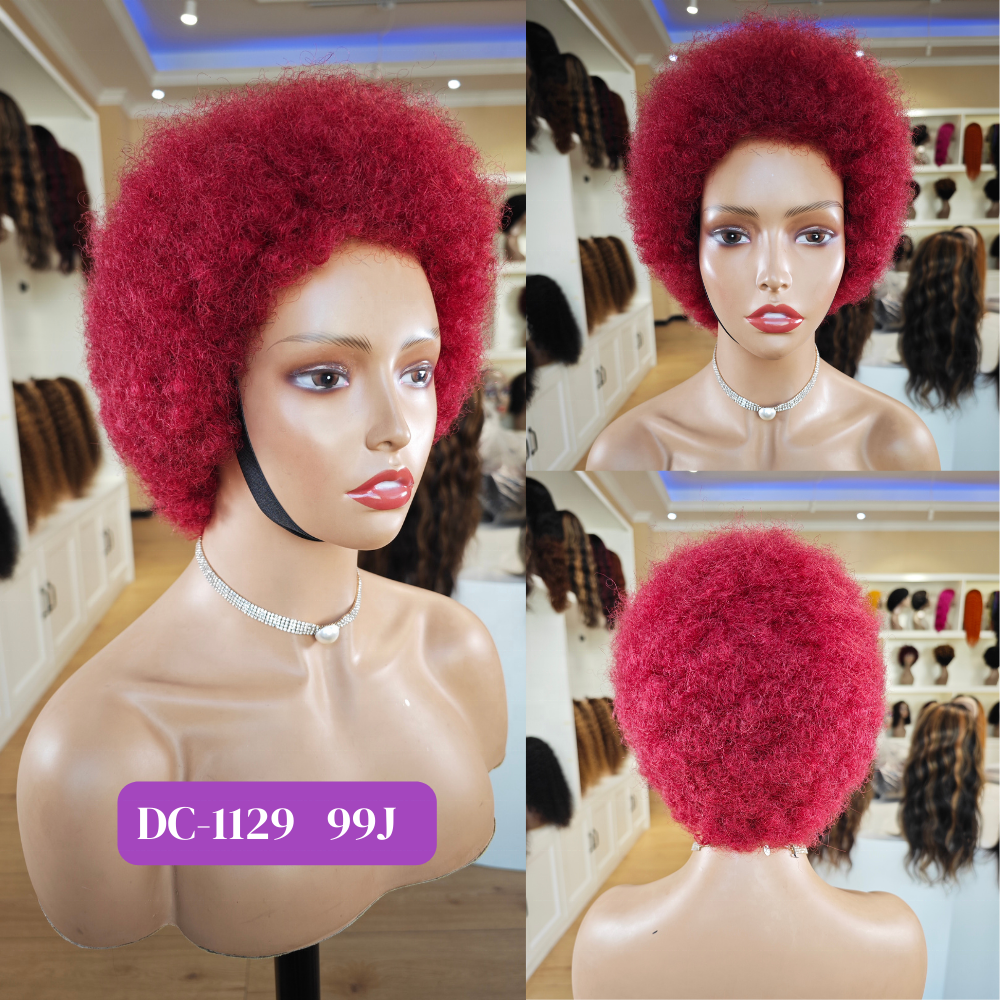 Wholesale Afro Kinky Curly Brazilian Human Hair Wig With Bangs,Machine Made Short Pixie Puff Fluffy Hair Wigs For Black Women