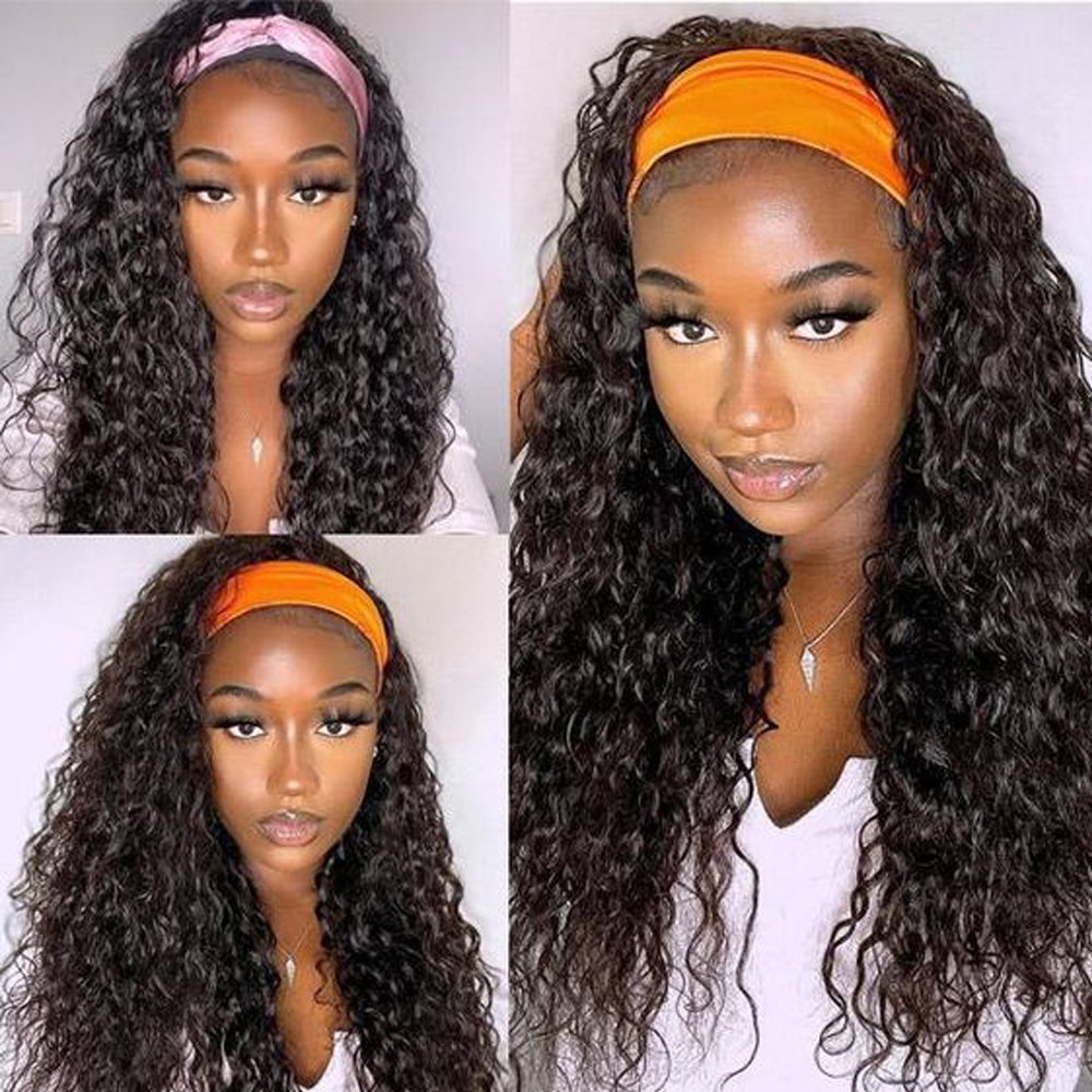 Wholesale Headband Wig For Black Women Water Wave Human Hair Wigs, Machine Made Curly Headband Wigs Wear n Go