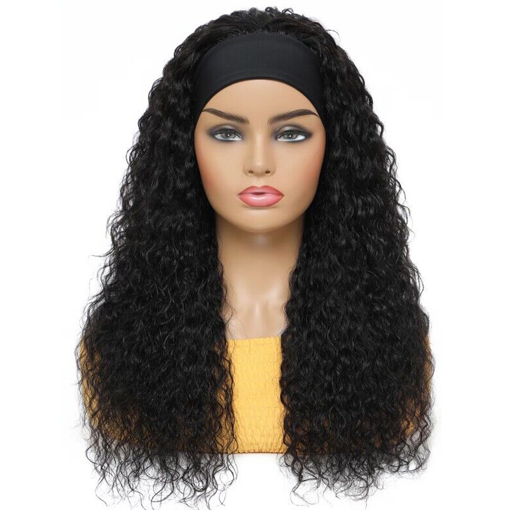 Wholesale Headband Wig For Black Women Water Wave Human Hair Wigs, Machine Made Curly Headband Wigs Wear n Go
