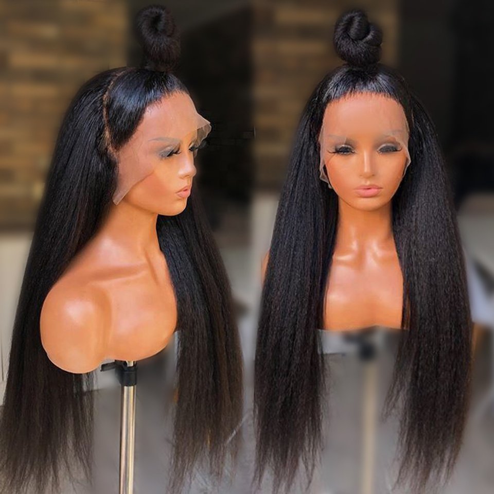 Natural Yaki Straight Human Hair Wig 360 Lace Frontal for Black Women Transparent Lace Front HD Kinky Straight Full Lace Wig