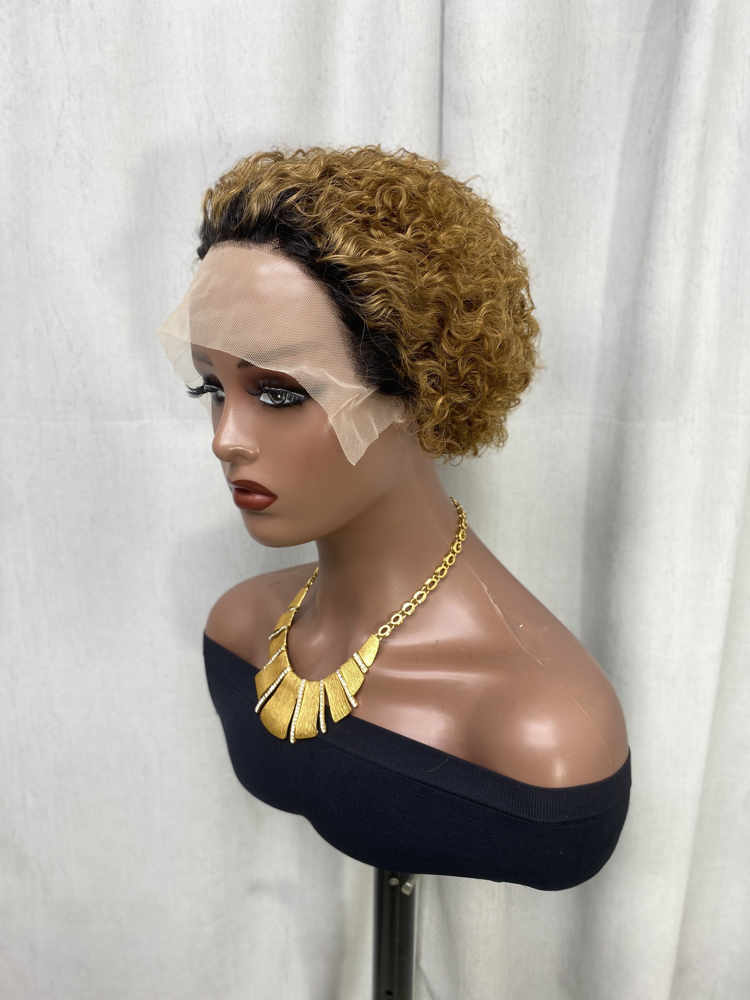RG1488 Virgin Hair 13X1 Front Lace Pixie curly Human Hair Wig colorful wig