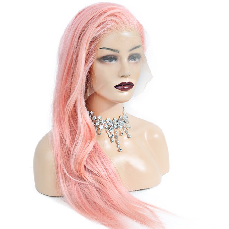 virgin cuticle aligned 100% human hair 360 lace front wig, straight brazilian human hair wigs lace front pink