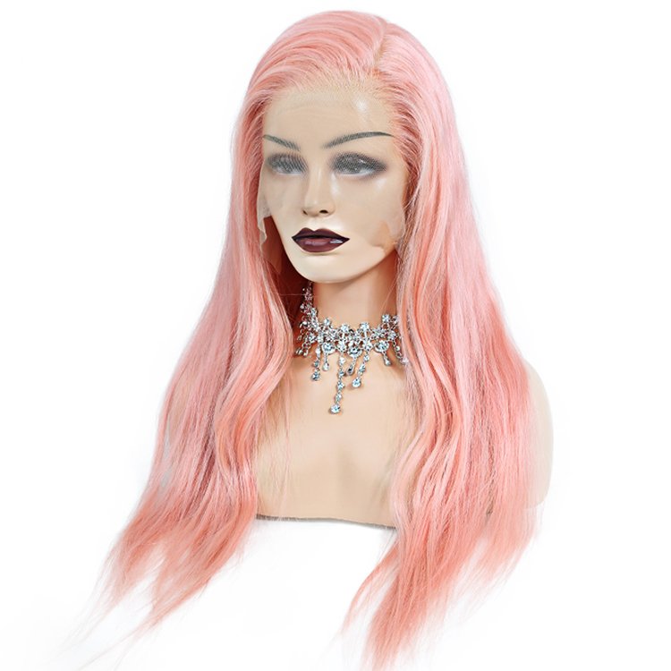 virgin cuticle aligned 100% human hair 360 lace front wig, straight brazilian human hair wigs lace front pink