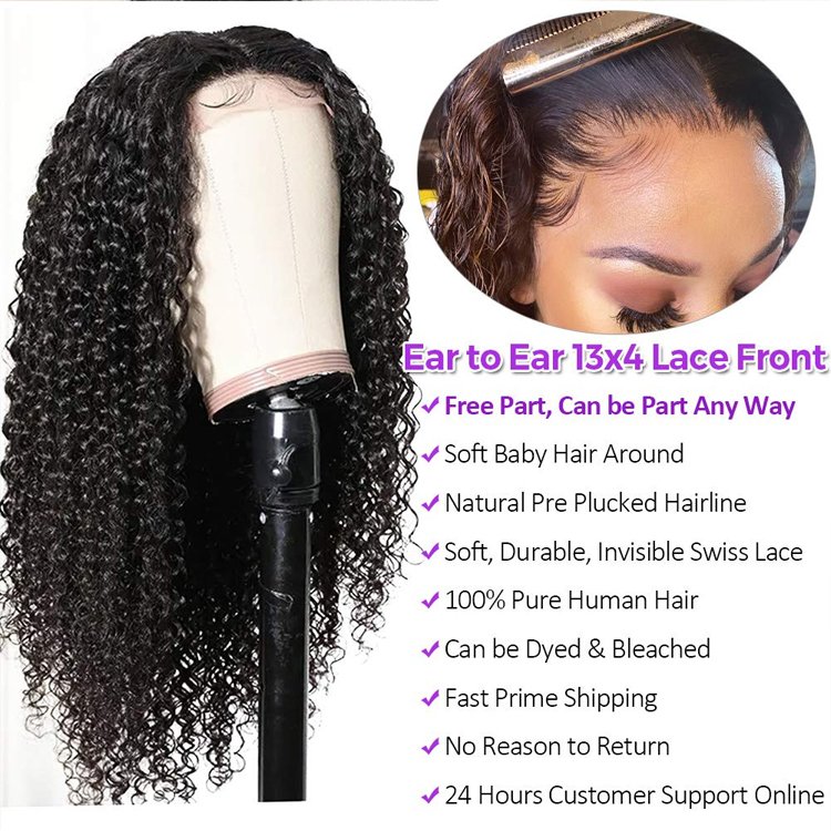 Top Quality Kinky Curly 180% 200% 250% Density 4*4 Transparent Lace Closure 13*4 HD Lace Front Wigs 100% Human Hair Wigs