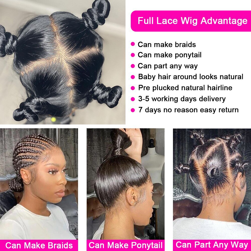 Brazilian Glueless Full HD Lace Straight Transparent Lace Front Wigs Natural Black Human Hair Braided Wigs For Black Women