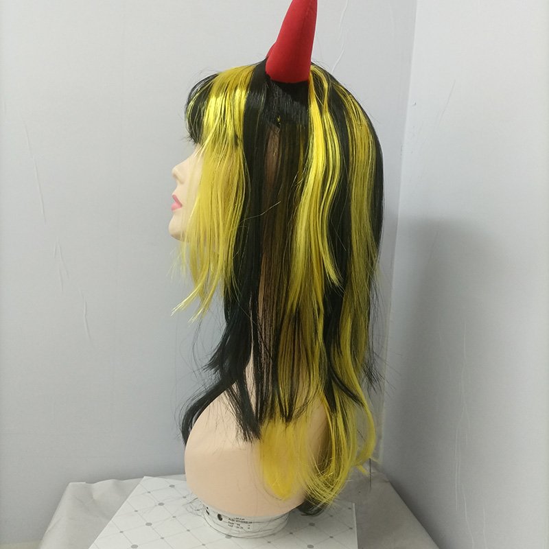 Wholesale party accessories fancy dress lady synthetic hair wig with seductive devil demon horns