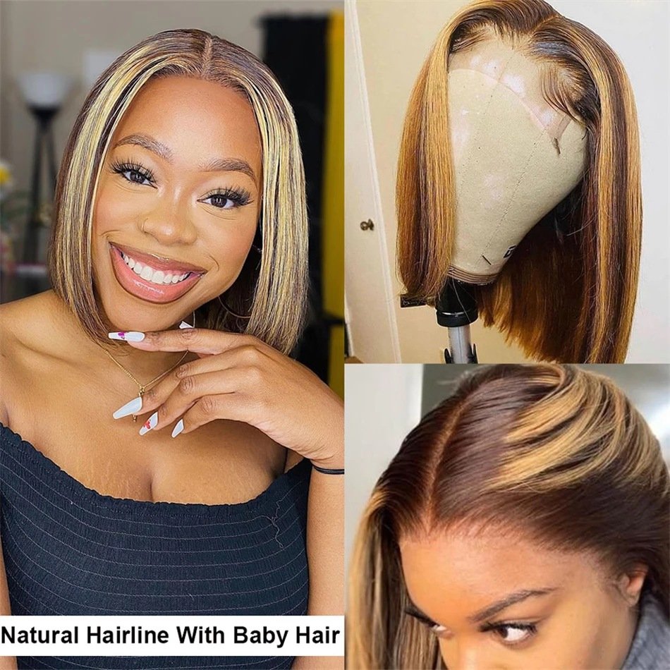 Cheap T Part Piano Color P4 27 Bob Straight 13x4x1 Lace Front Human Hair Wigs For 150 Density