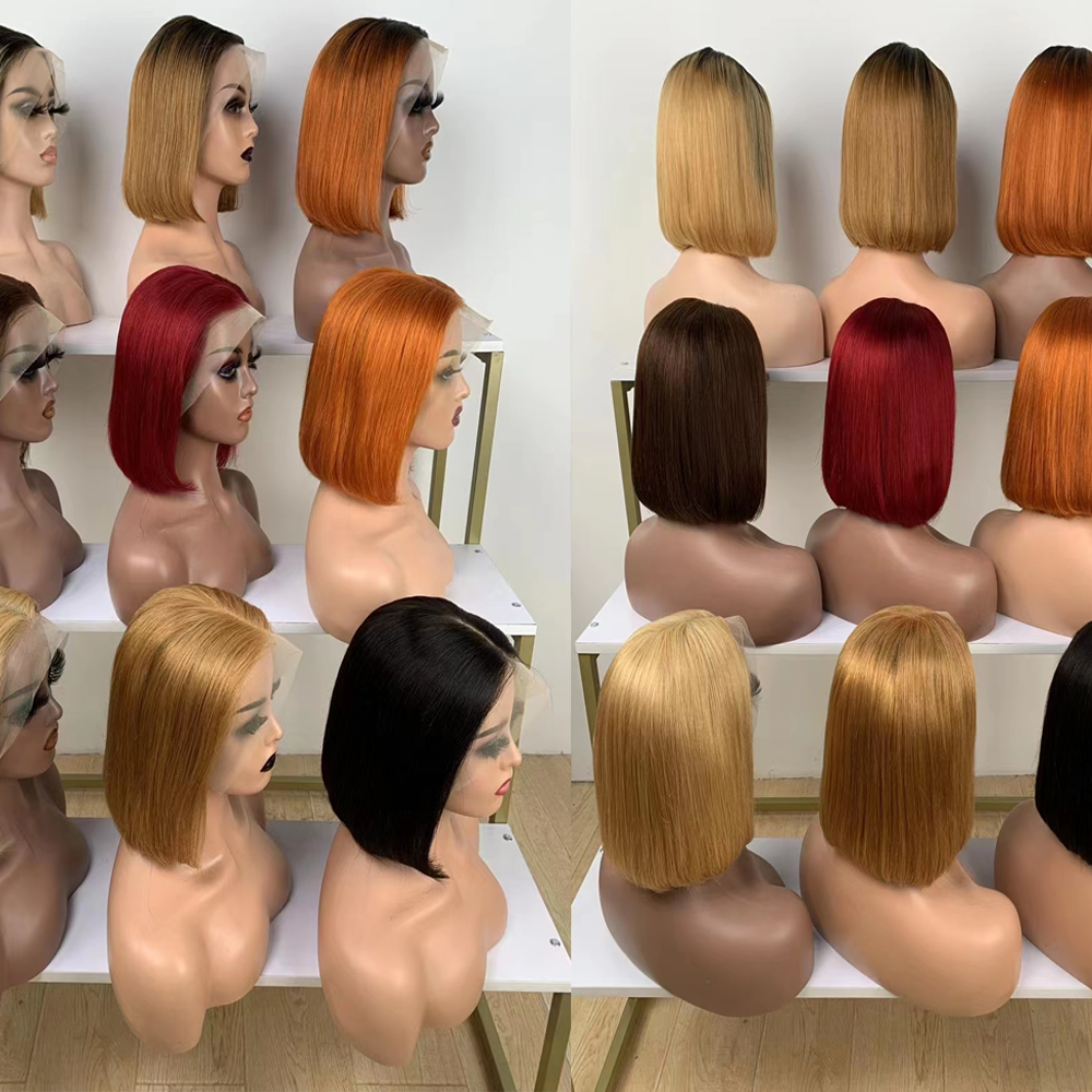 New Cheap highlight raw vietnamese hair Human Hair Wigs , Dark Roots Ombre colored Ginger Highlight short bob lace front wigs