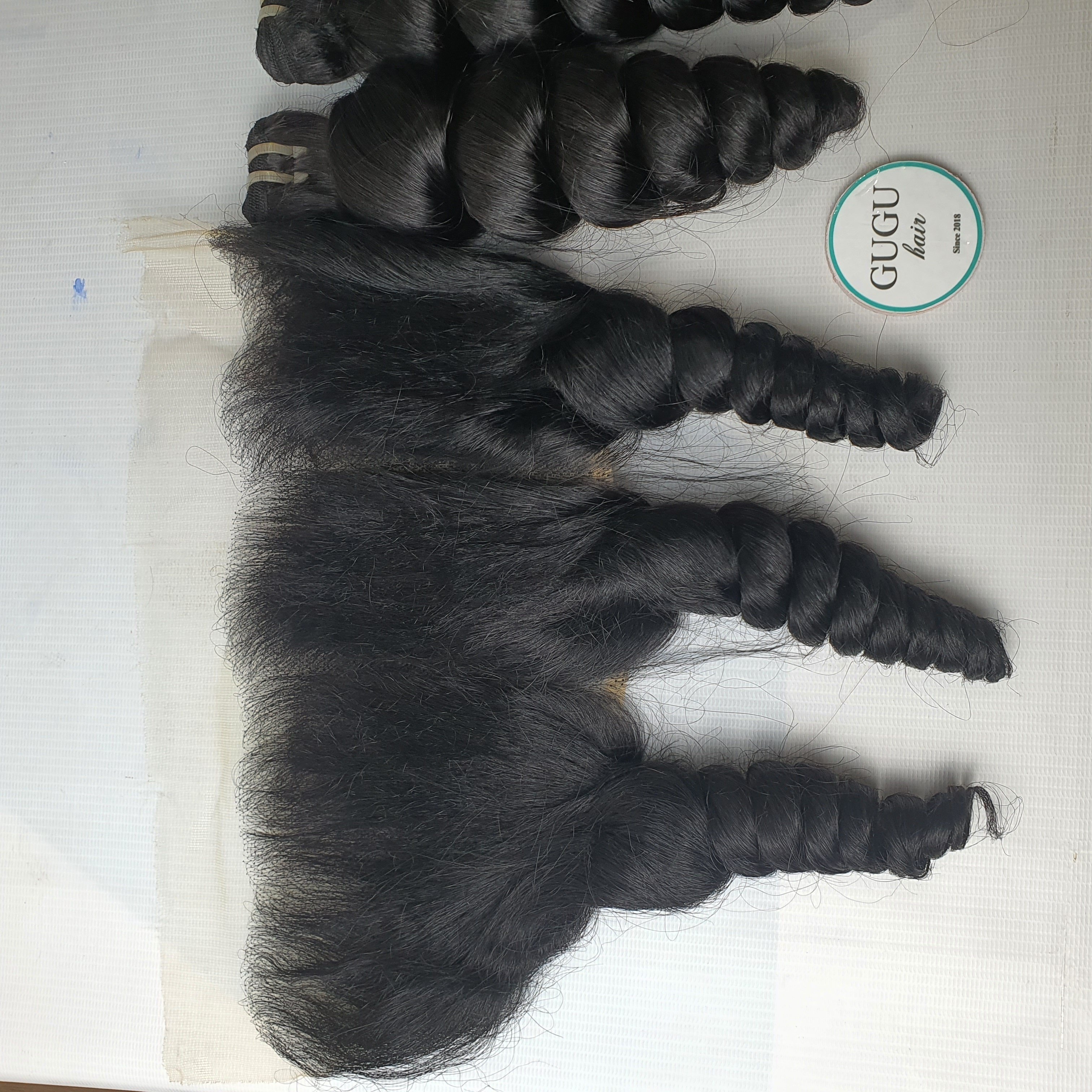 32 inches human hair bundles vietnam loose wave super double drawn raw hair with 5x5 lace Closure