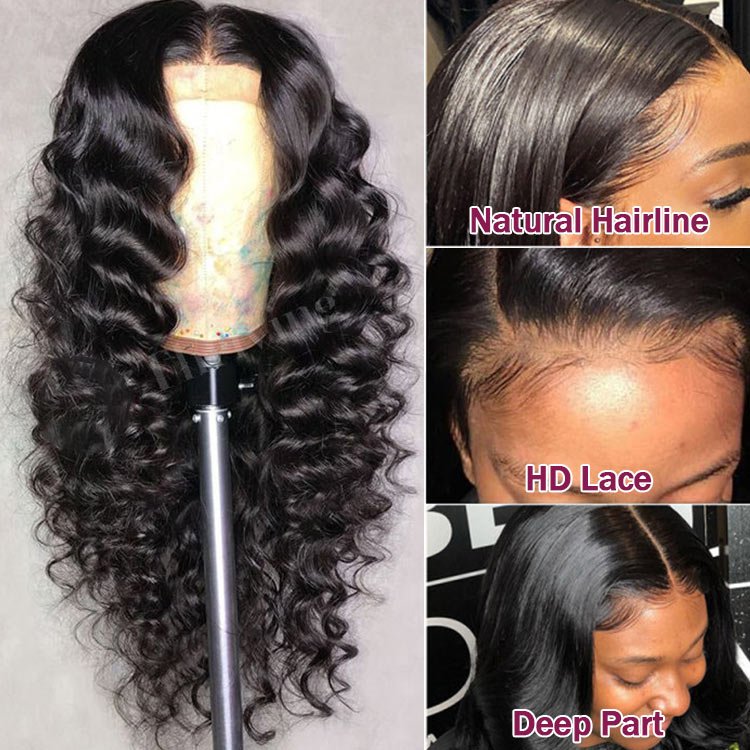 FH Natrual Black Human Hair Wigs Lace Front Closure Wave Full Virgin Wig Brazilian Cuticle Aligned Lace Closure Human Hair Wig