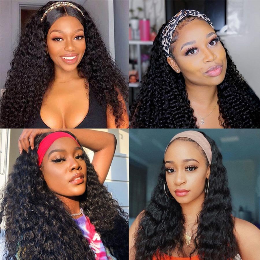 Cheep deep body wave light yaki curly brazilian headband vigin pixie short bob cut human hair wig with black headband