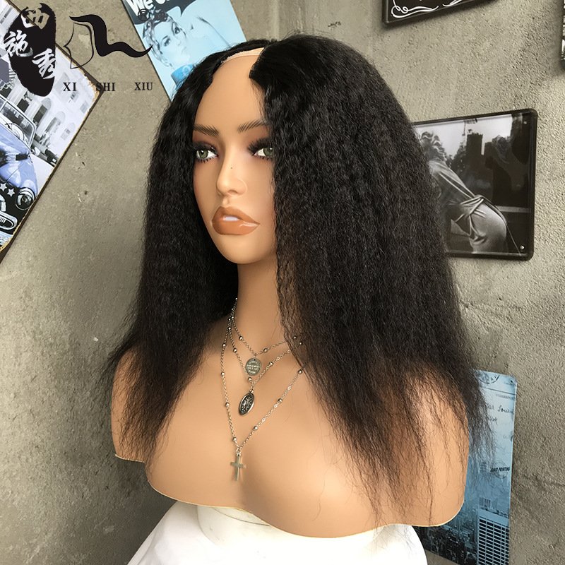 Remy Curly V Part Wig No Leave Out Human Hair Wigs for Women V Shape Kinky Curly Wig Thin Part Glueless Brazilian Long