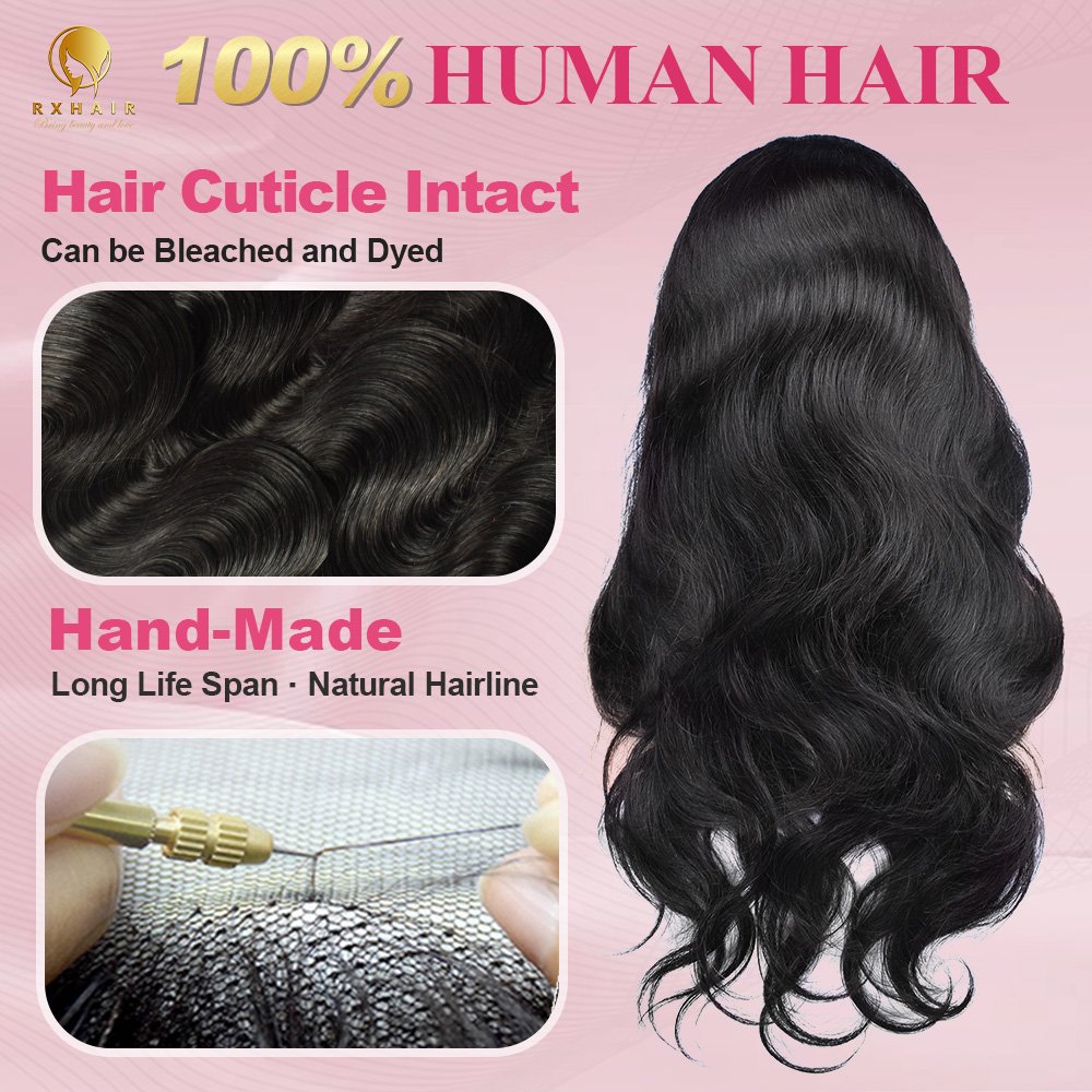 RXHAIR Natural Looking V Part Wigs Human Hair High Quality Body Wave 100% Real Virgin Hair Wig