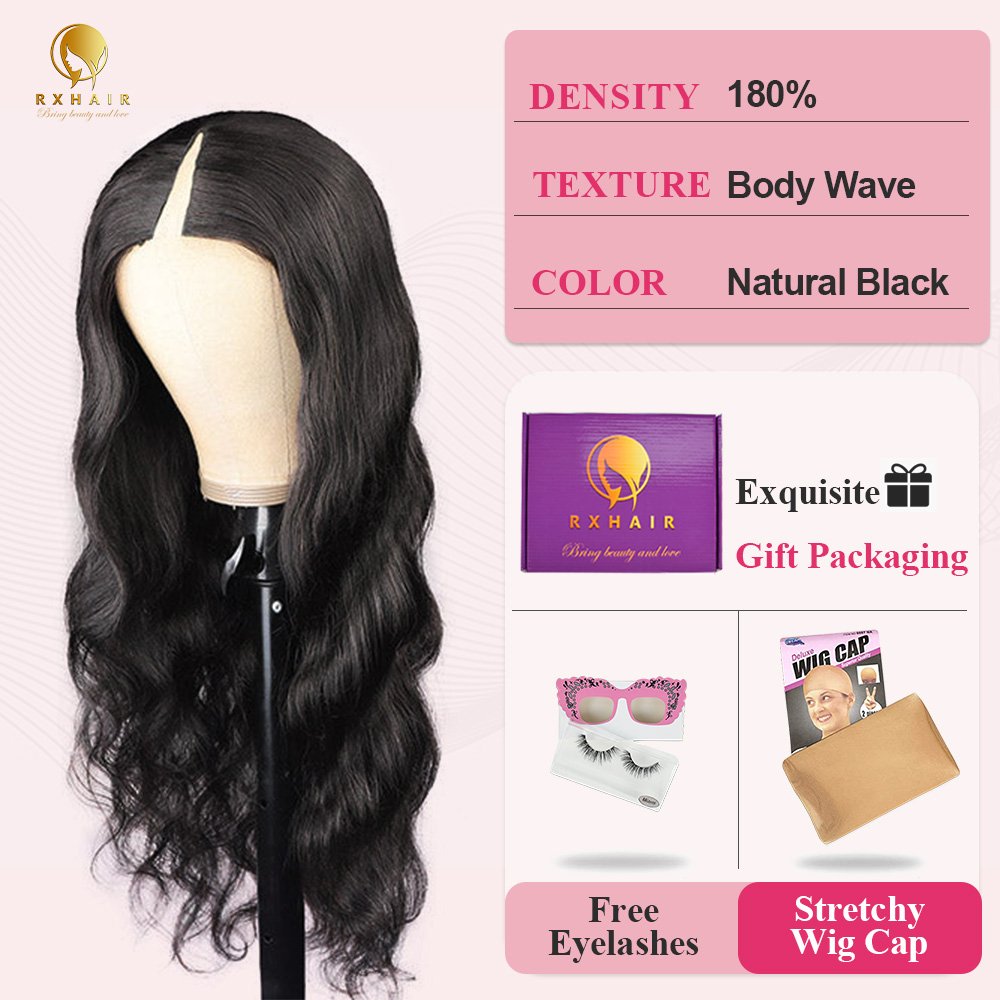RXHAIR Natural Looking V Part Wigs Human Hair High Quality Body Wave 100% Real Virgin Hair Wig