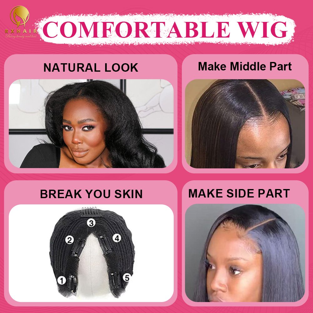 RXHAIR Natural Looking V Part Wigs Human Hair High Quality Body Wave 100% Real Virgin Hair Wig