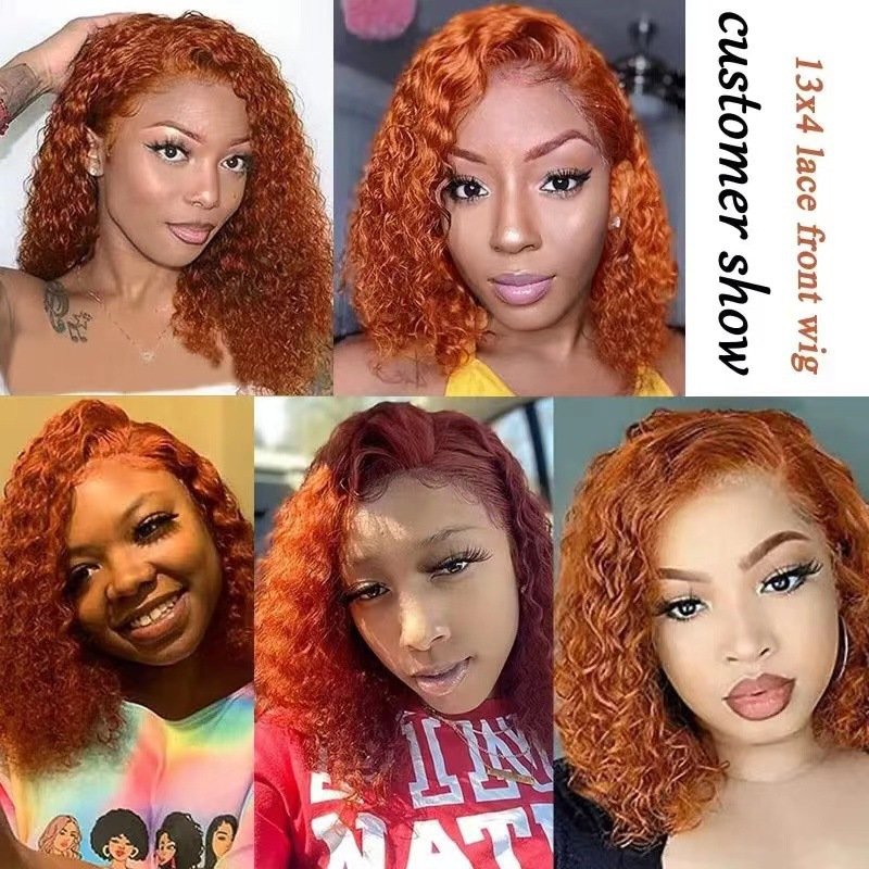 Short Bob Orange Ginger Curly Transparent Lace Front Wig Pre Plucked Human Hair Wigs For Women 13X4 180%Density Glueless Wig