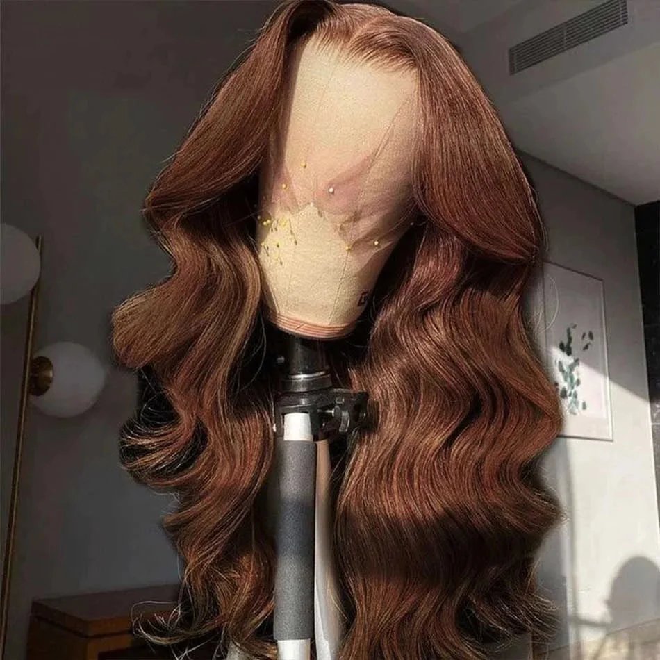Transparent 34 Inch Chocolate Brown Body Wave Colored 13X4 Lace Front Human Hair Wigs For Women Preplucked 13X6 Lace Frontal Wig