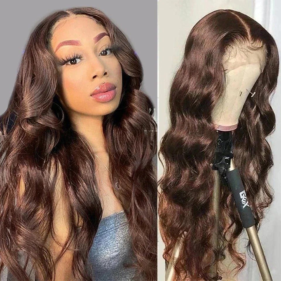 Transparent 34 Inch Chocolate Brown Body Wave Colored 13X4 Lace Front Human Hair Wigs For Women Preplucked 13X6 Lace Frontal Wig