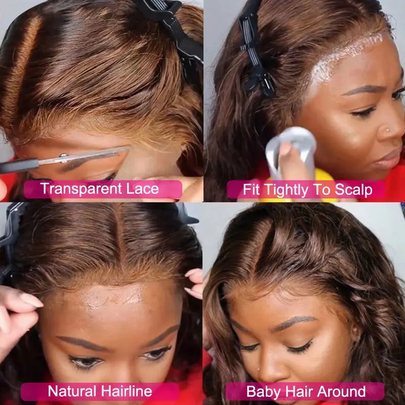 Transparent 34 Inch Chocolate Brown Body Wave Colored 13X4 Lace Front Human Hair Wigs For Women Preplucked 13X6 Lace Frontal Wig