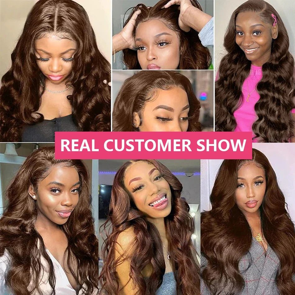 Transparent 34 Inch Chocolate Brown Body Wave Colored 13X4 Lace Front Human Hair Wigs For Women Preplucked 13X6 Lace Frontal Wig