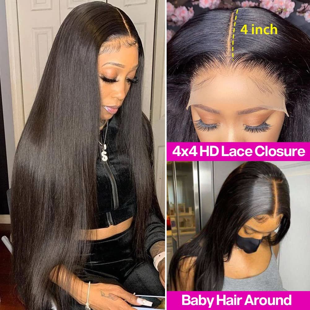4x4 5x5 transparent HD Swiss Lace closure Straight Raw Indian Human Hair Wig Glueless Natural wholesale Vendors For Black Women