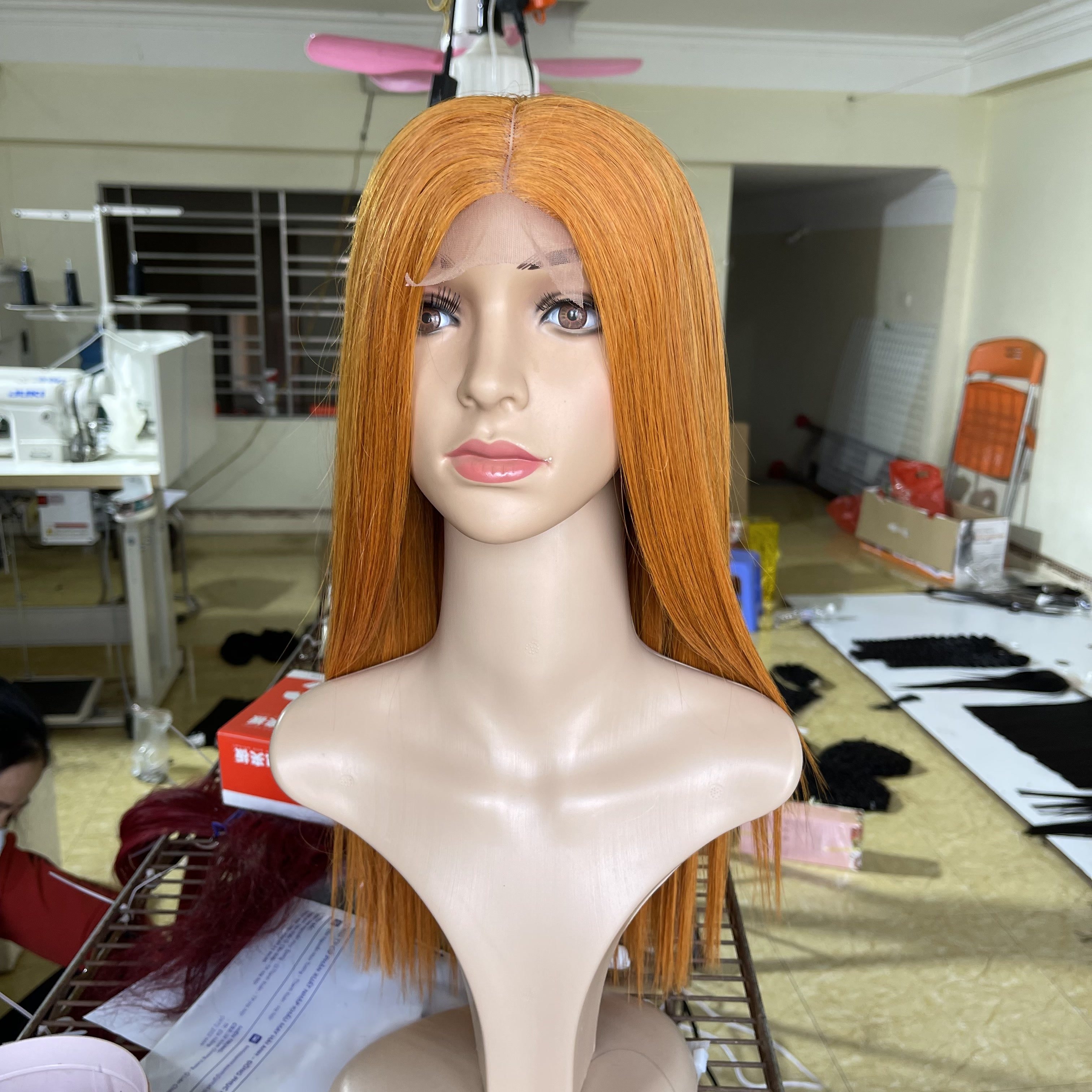 Wholesale Orange Short Bob Side Part Wigs For Black Women lace front bob 100% Vietnamese human hair wigs