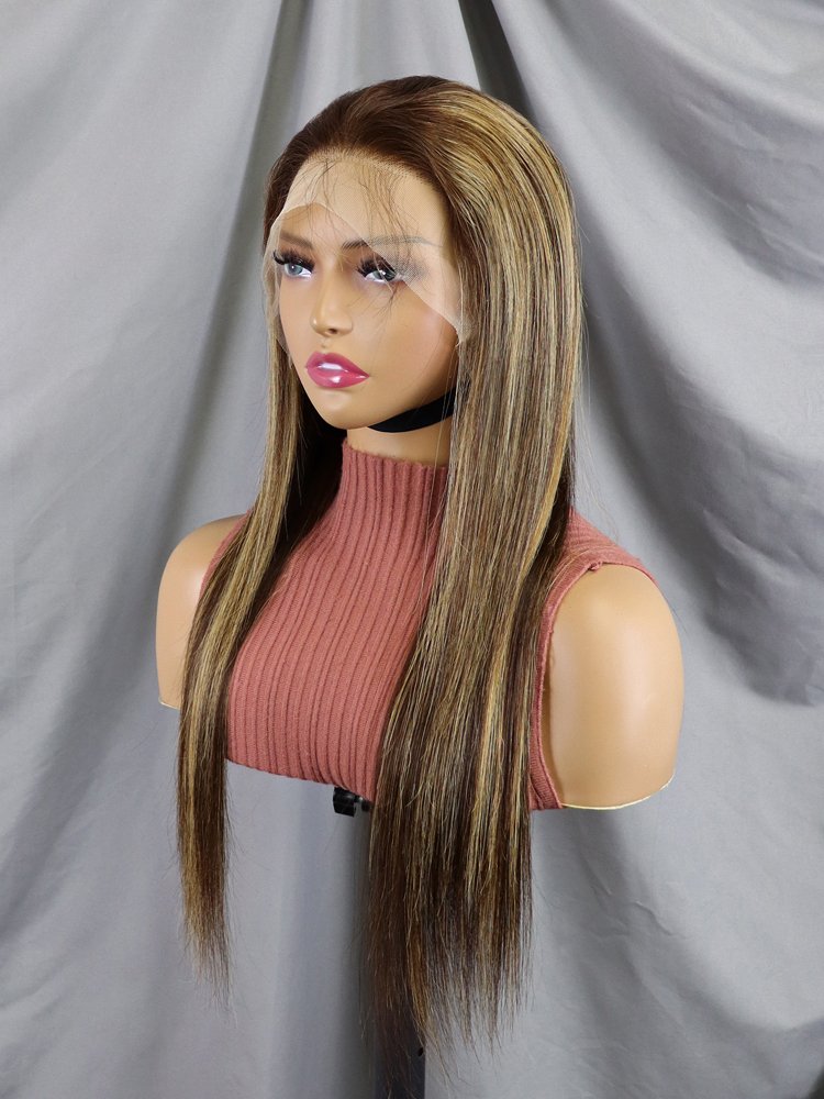 100% HUMAN HAIR Wholesale Straight Highlight 13x4 Transparent Lace Front Wig 12A Virgin Raw Brazilian Hair Full Frontal Wig
