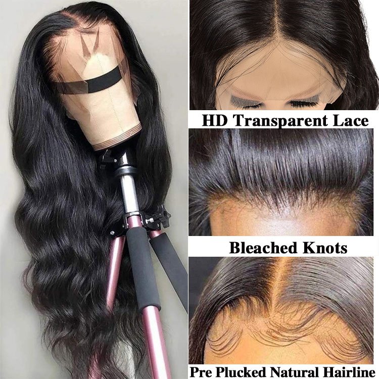 Wholesale 150% 180% 250% Density 13*4 HD Lace Transparent Lace Front Wigs Body Wave Wigs 100% Virgin Brazilian Human Hair Wigs