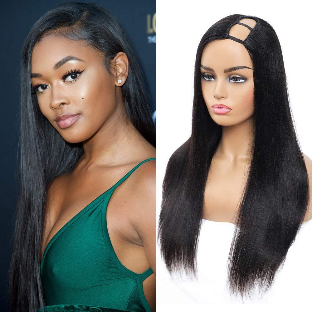 Straight U Part Wigs Human Hair Brazilian Human Hair Clip in Half Wigs Machine Made Wigs Side Part for Black Women