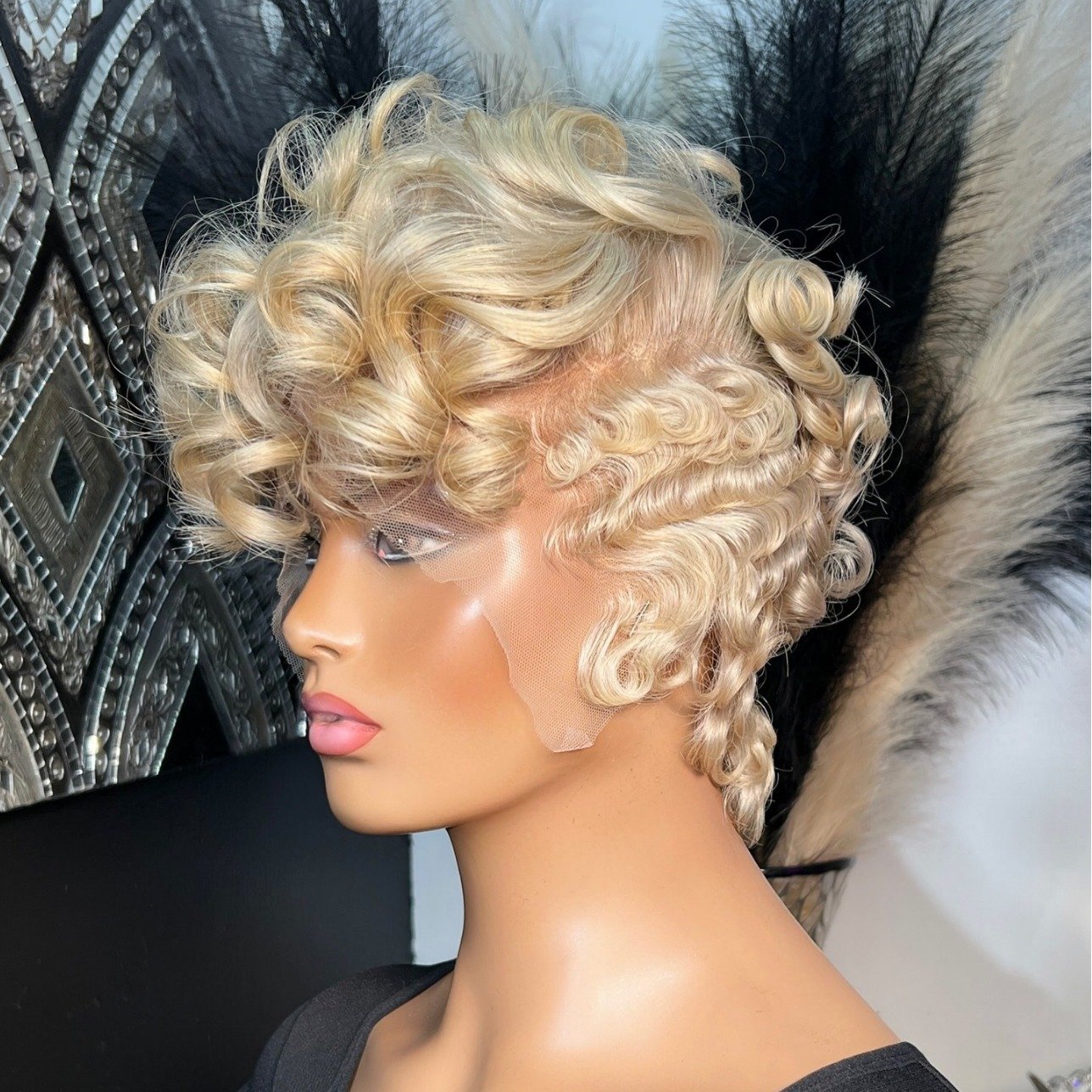 Brazilian wigs short pixie blonde curly wig full lace front human hair wigs for black women
