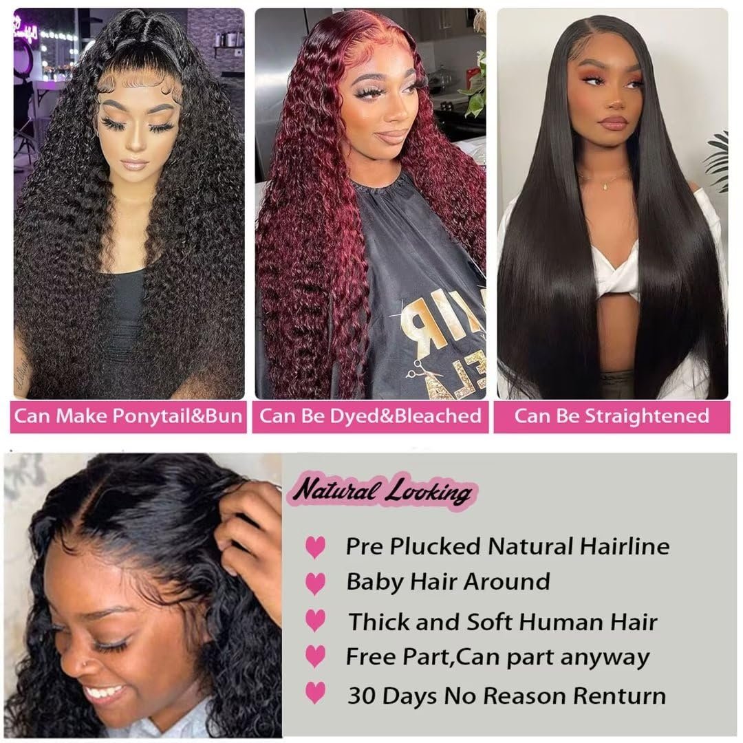 28inch HD Lace Full Virgin Brazilian Human Hair Wigs Deep Wave Curly Transparent Lace Front Human Hair Wigs for Black Women