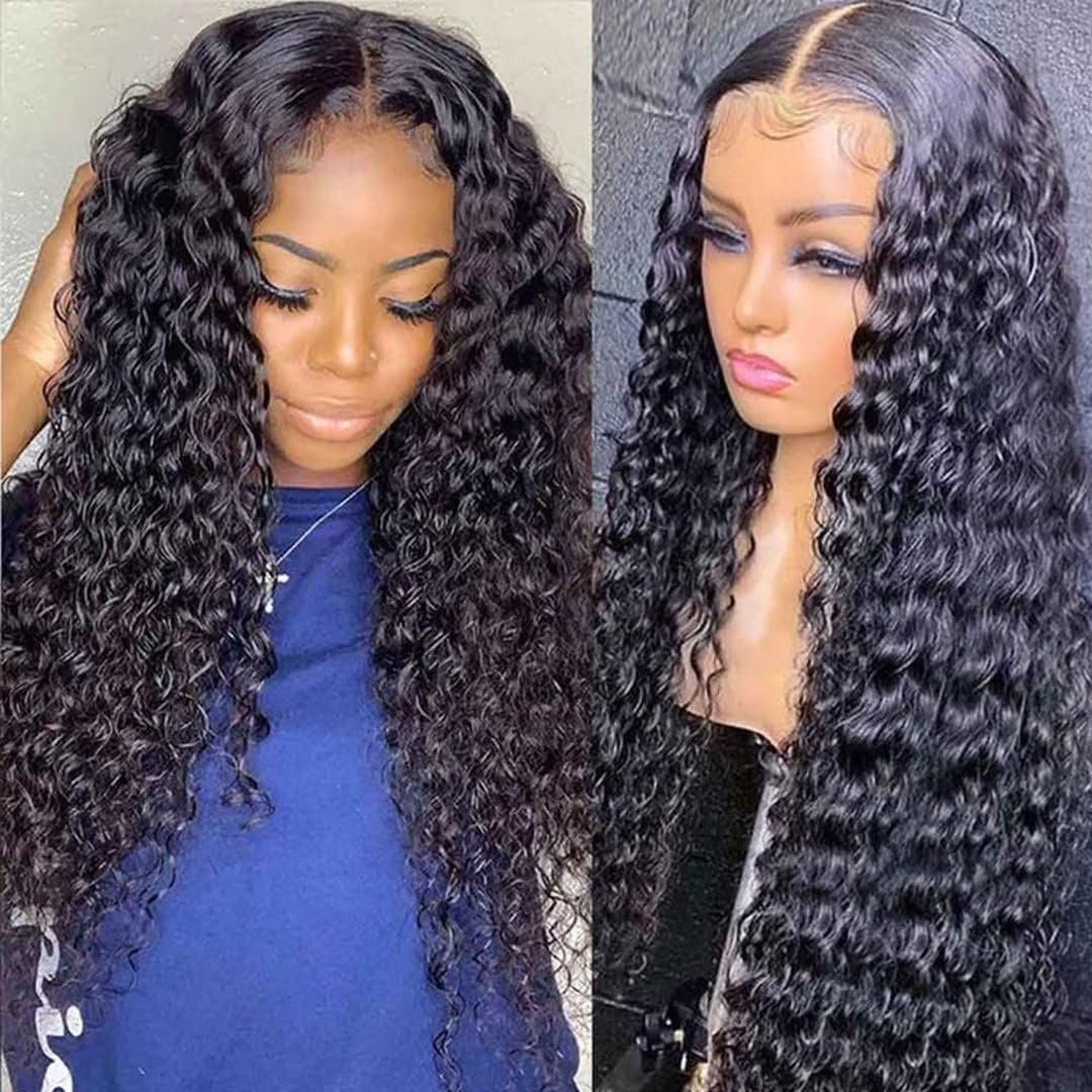 28inch HD Lace Full Virgin Brazilian Human Hair Wigs Deep Wave Curly Transparent Lace Front Human Hair Wigs for Black Women