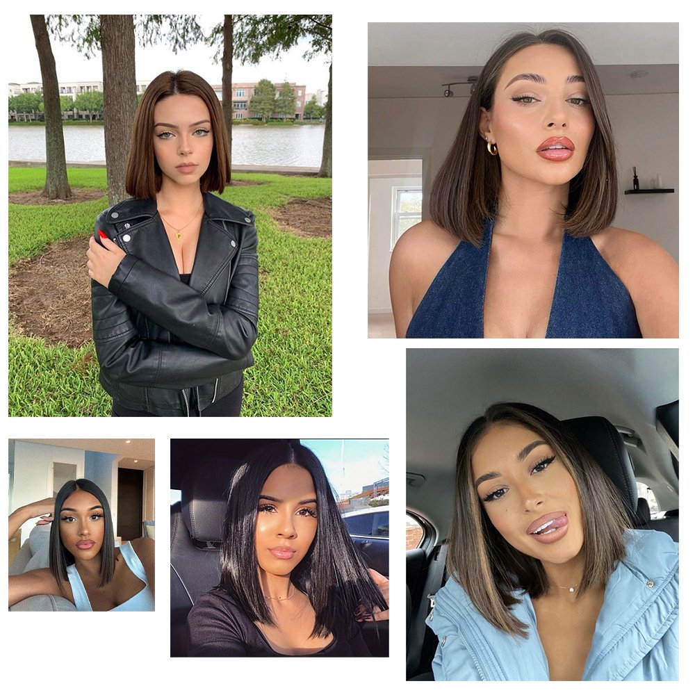 Wholesale Short Natural Black Bob Straight Wigs, 13*4 Bob Lace Front Wigs Human Hair