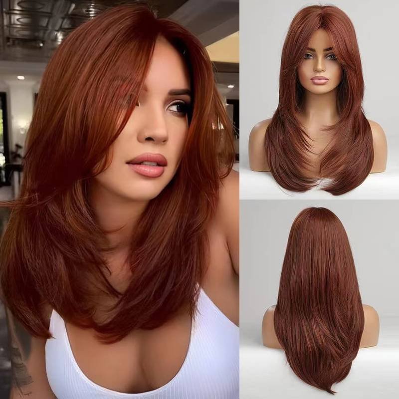 Factory Cheap 24 Inch Long Straight Layered Hair Wigs Synthetic Hair Replacement Wigs With Bangs For Daily Use For Women